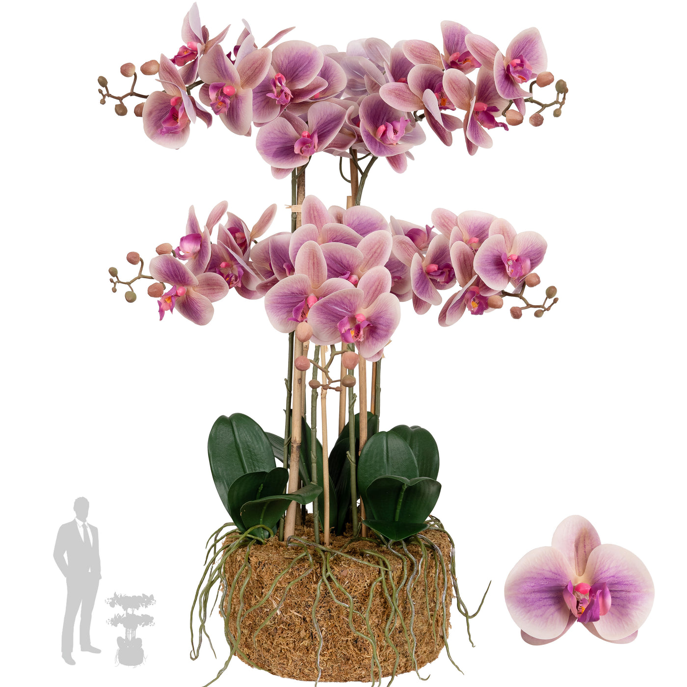 Orhidee artificiala roz cu aspect natural H72 cm cu 6 tulpini