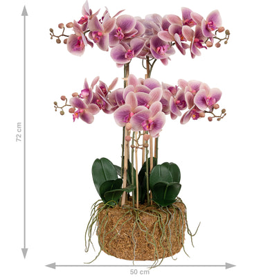 Orhidee artificiala roz cu aspect natural H72 cm cu 6 tulpini