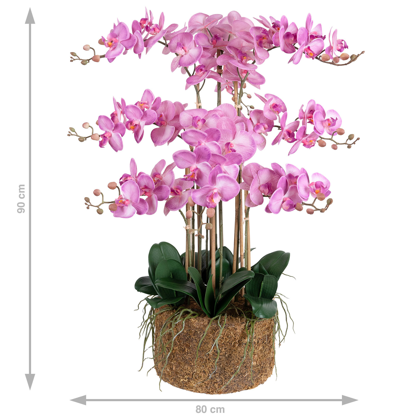 Orhidee artificiala roz cu aspect natural H90 cm cu 9 tulpini
