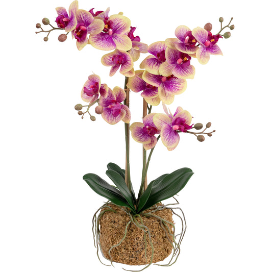 Orhidee artificiala roz cu galben cu aspect natural H59 cm cu 3 tulpini