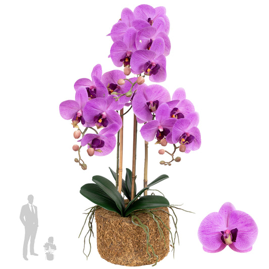 Orhidee artificiala roz cu galben cu aspect natural H61 cm cu 3 tulpini