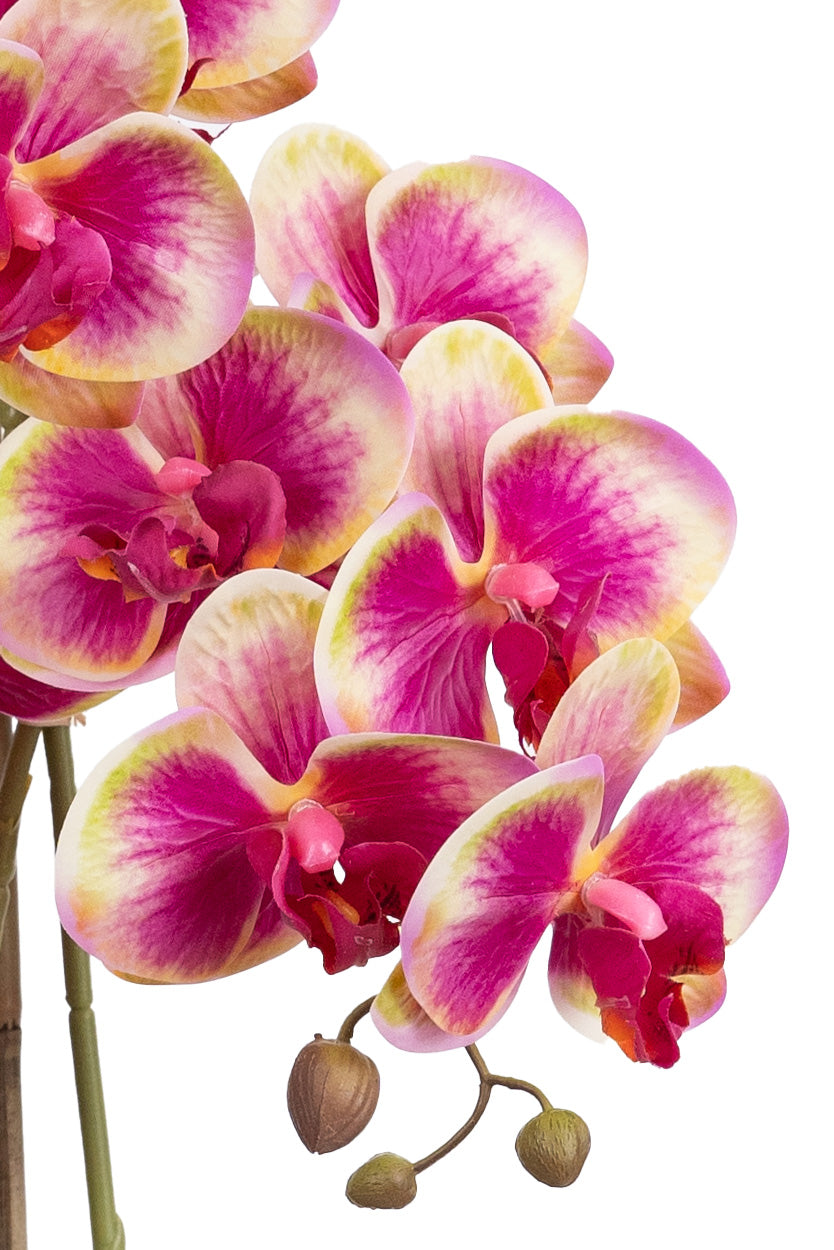 Orhidee artificiala roz cu galben cu aspect natural H61 cm cu 3 tulpini