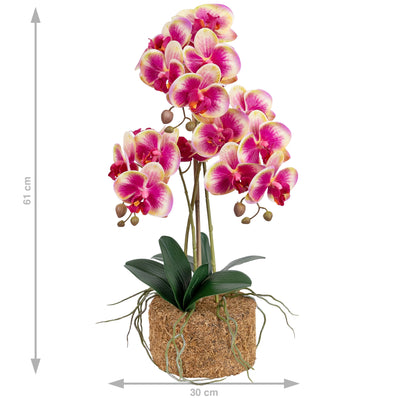 Orhidee artificiala roz cu galben cu aspect natural H61 cm cu 3 tulpini