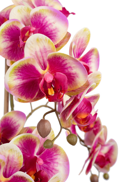 Orhidee artificiala roz cu galben cu aspect natural H61 cm cu 3 tulpini