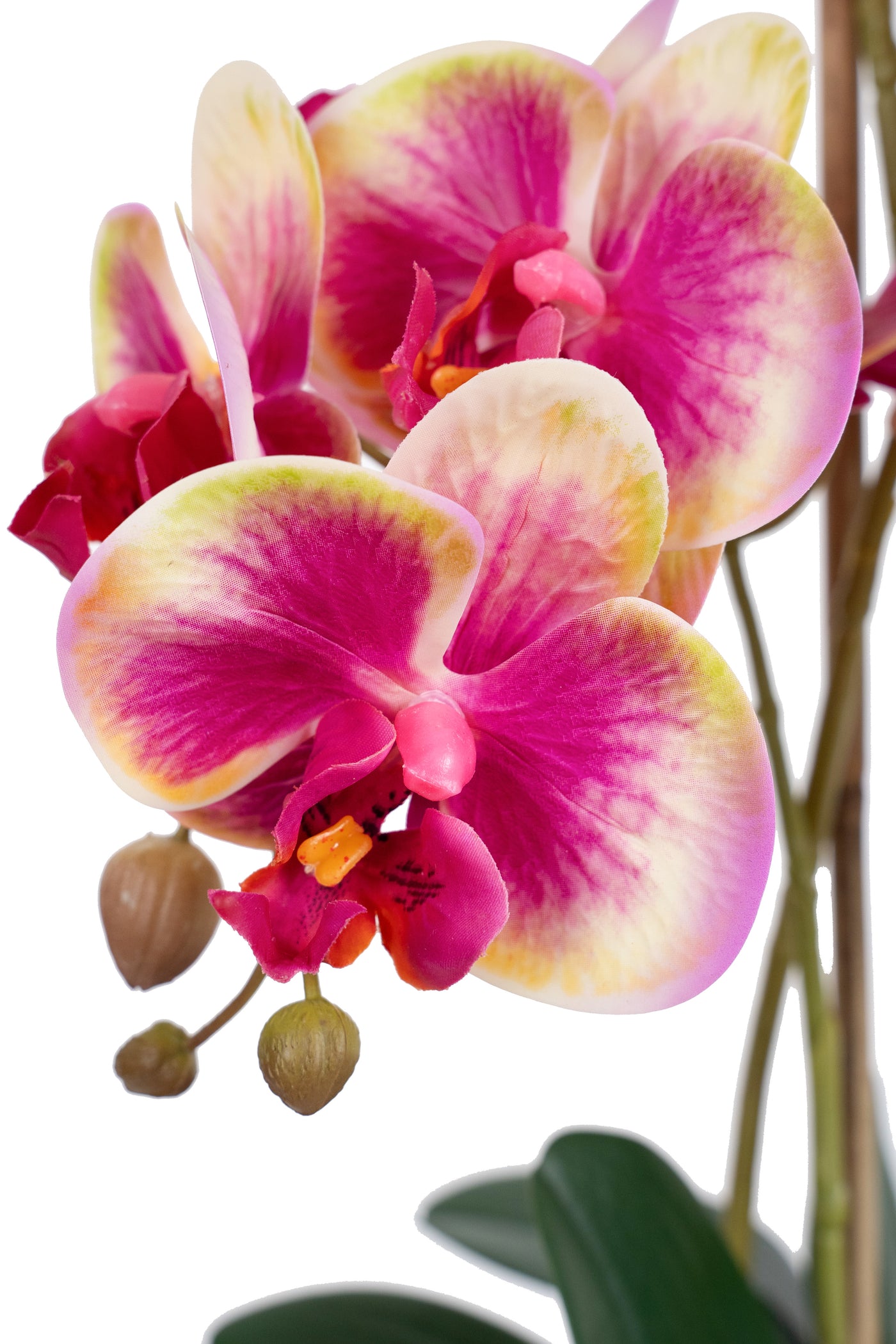 Orhidee artificiala roz cu galben cu aspect natural H61 cm cu 3 tulpini