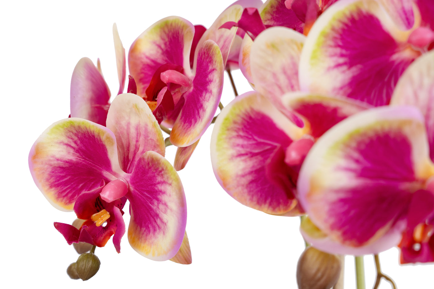 Orhidee artificiala roz cu galben cu aspect natural H61 cm cu 3 tulpini