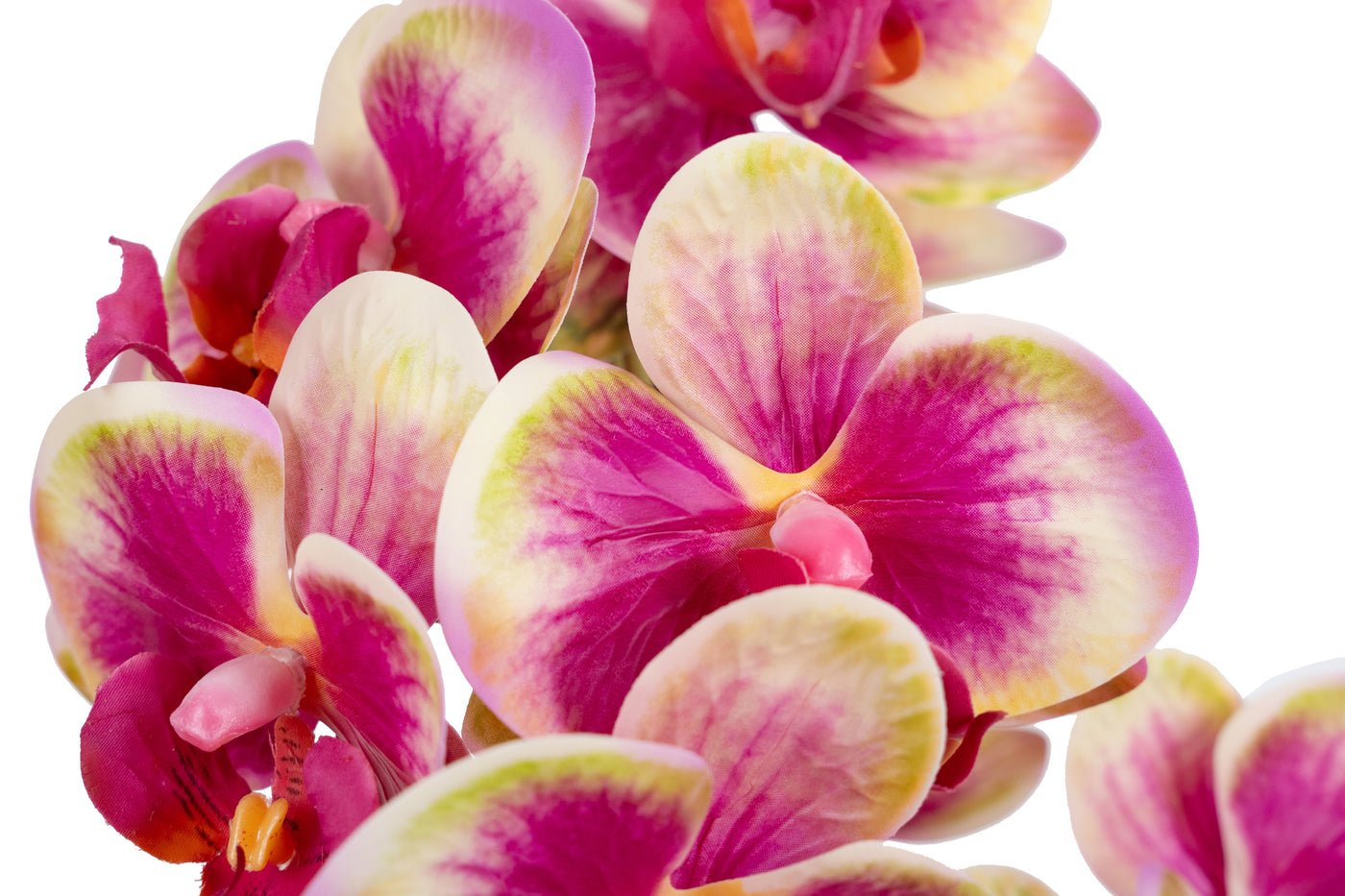 Orhidee artificiala roz cu galben cu aspect natural H61 cm cu 3 tulpini