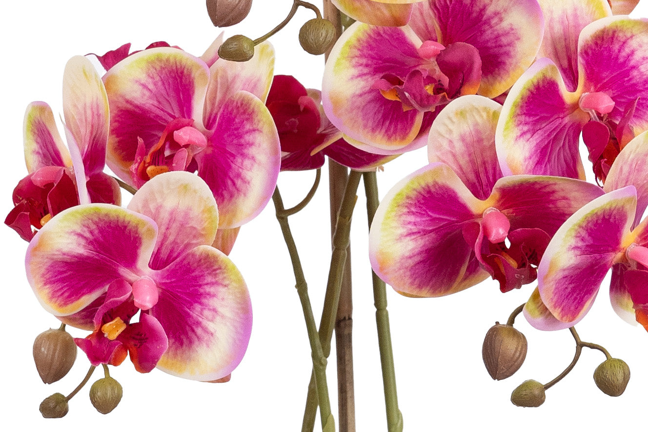 Orhidee artificiala roz cu galben cu aspect natural H61 cm cu 3 tulpini