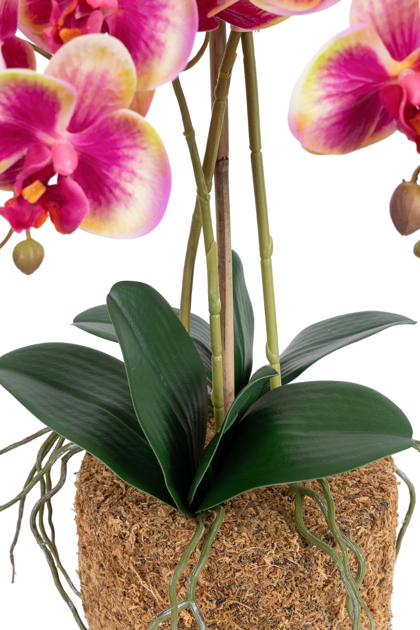 Orhidee artificiala roz cu galben cu aspect natural H61 cm cu 3 tulpini