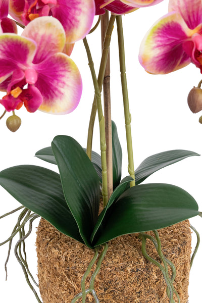 Orhidee artificiala roz cu galben cu aspect natural H61 cm cu 3 tulpini