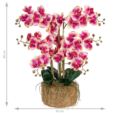 Orhidee artificiala roz cu galben cu aspect natural H66 cm cu 9 tulpini