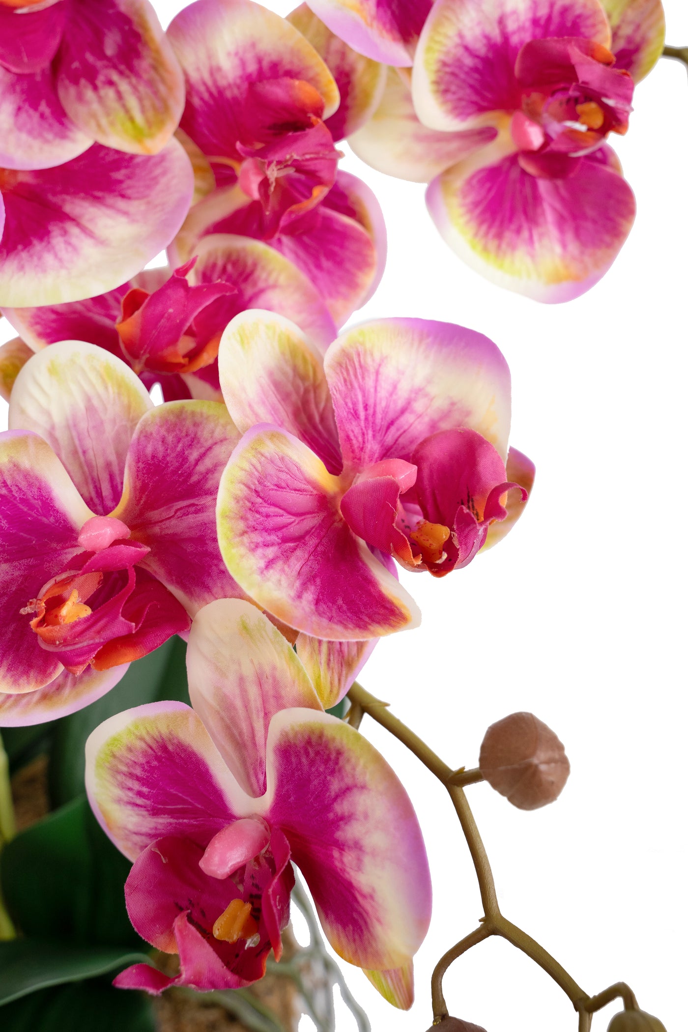 Orhidee artificiala roz cu galben cu aspect natural H66 cm cu 9 tulpini