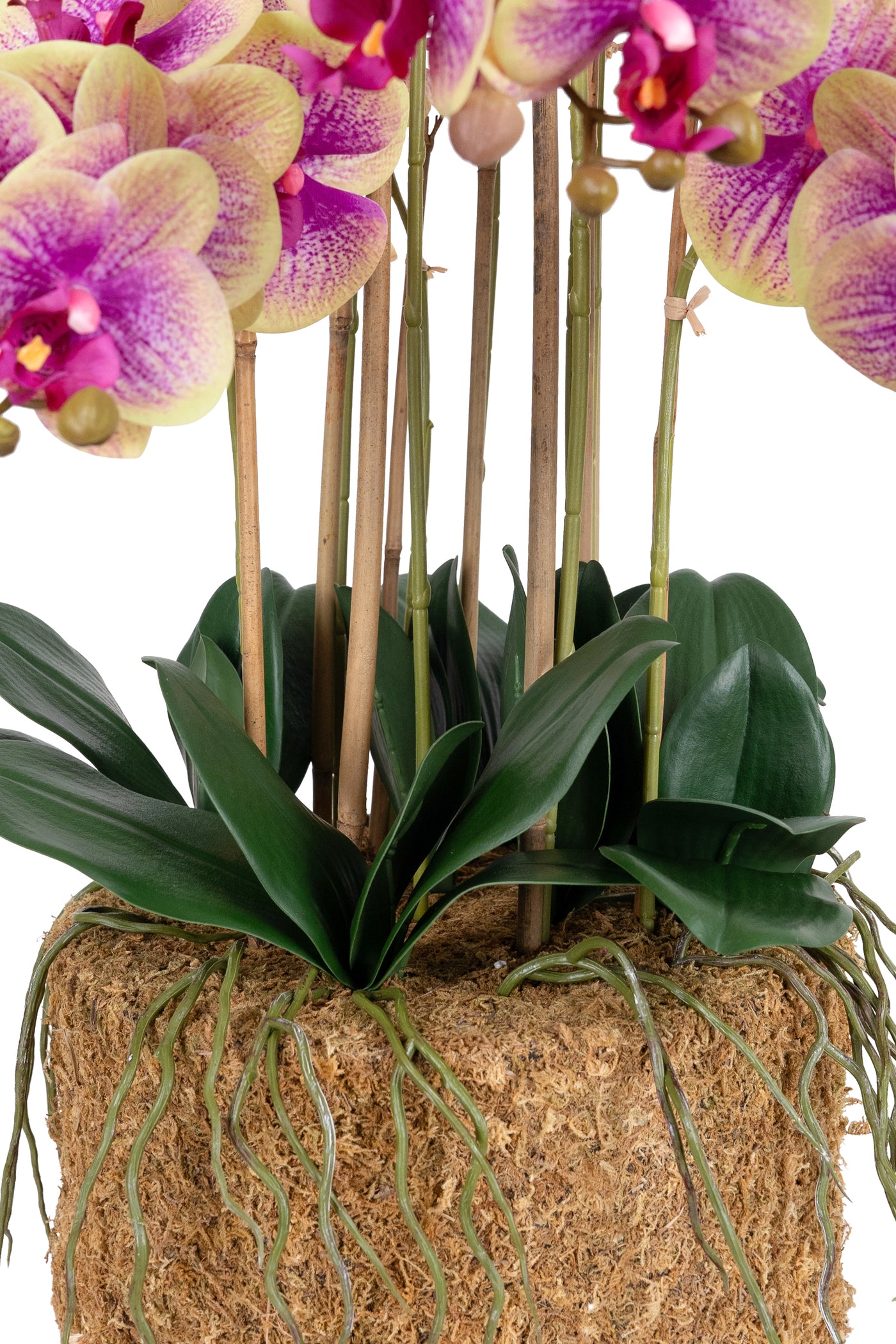 Orhidee artificiala roz cu galben cu aspect natural H85 cm cu 9 tulpini