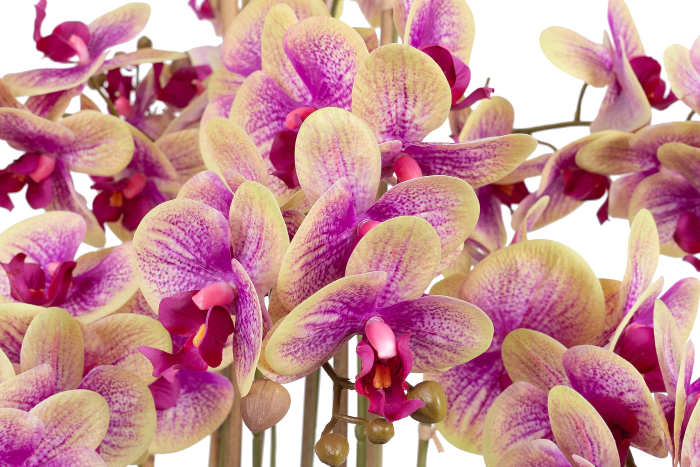 Orhidee artificiala roz cu galben cu aspect natural H85 cm cu 9 tulpini