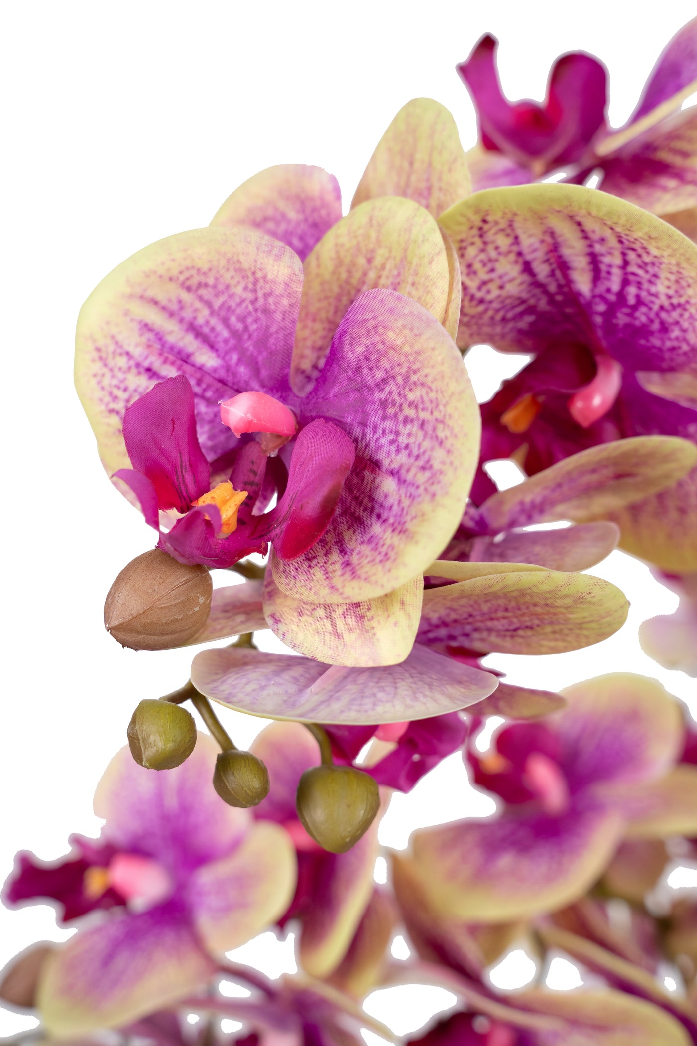 Orhidee artificiala roz cu galben cu aspect natural H85 cm cu 9 tulpini