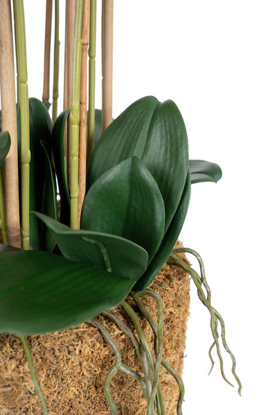 Orhidee artificiala roz cu galben cu aspect natural H85 cm cu 9 tulpini