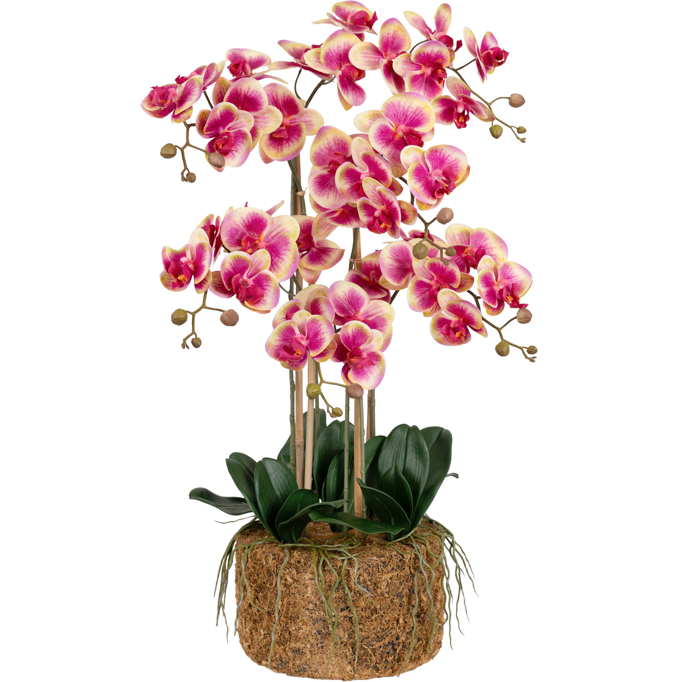 Orhidee artificiala roz cu galben cu aspect natural H90 cm cu 6 tulpini