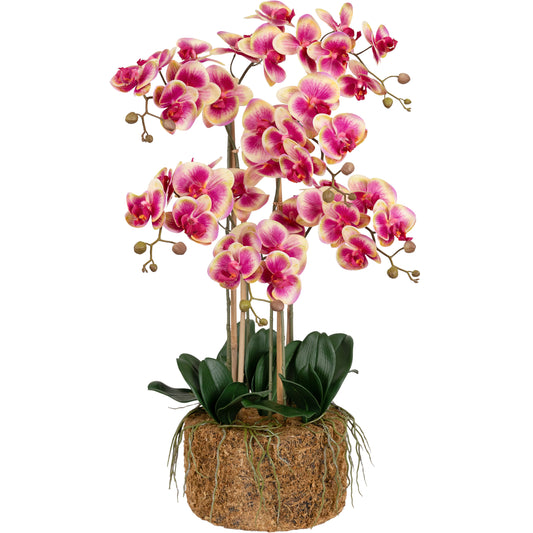 Orhidee artificiala roz cu galben cu aspect natural H90 cm cu 6 tulpini