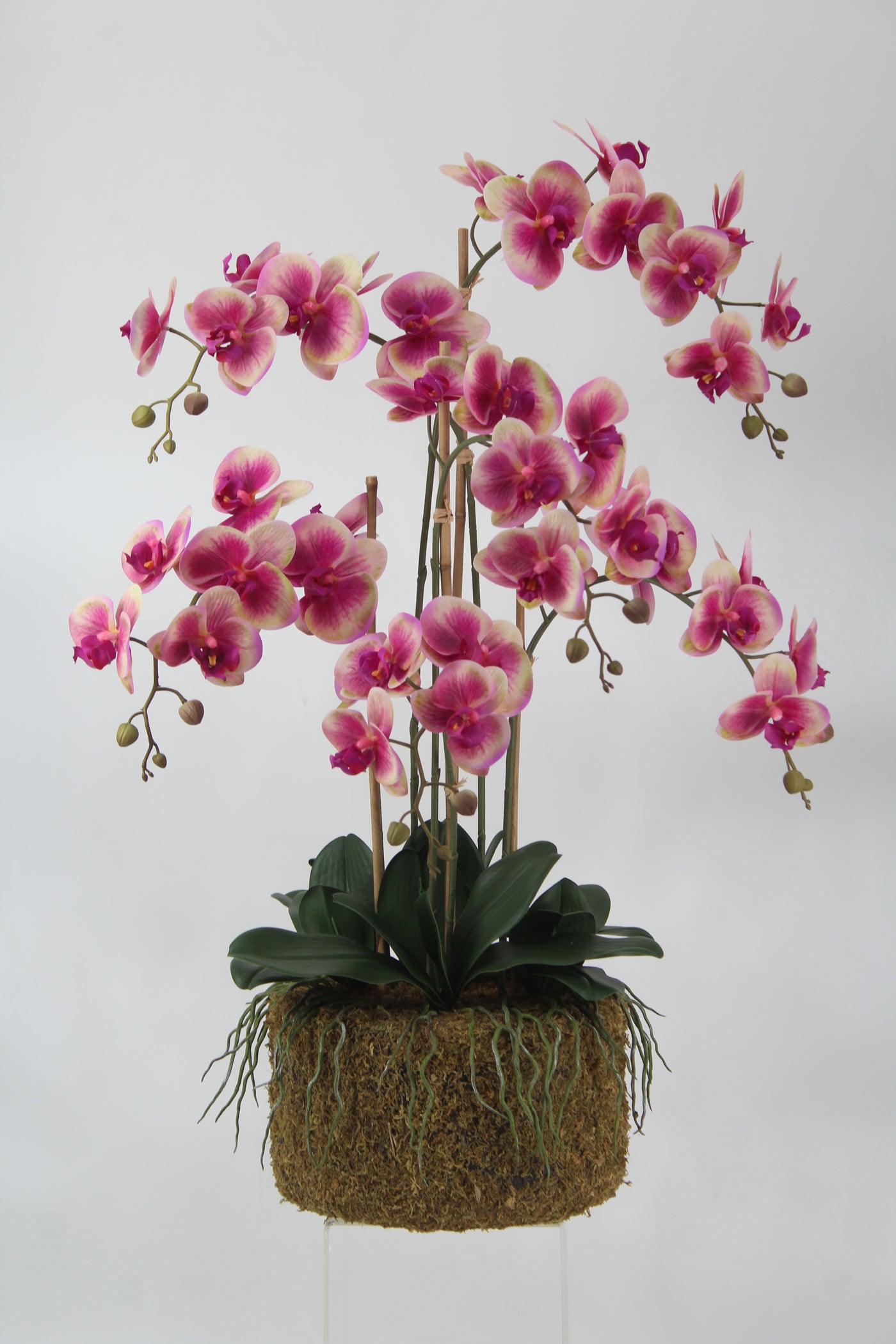 Orhidee artificiala roz cu galben cu aspect natural H90 cm cu 6 tulpini