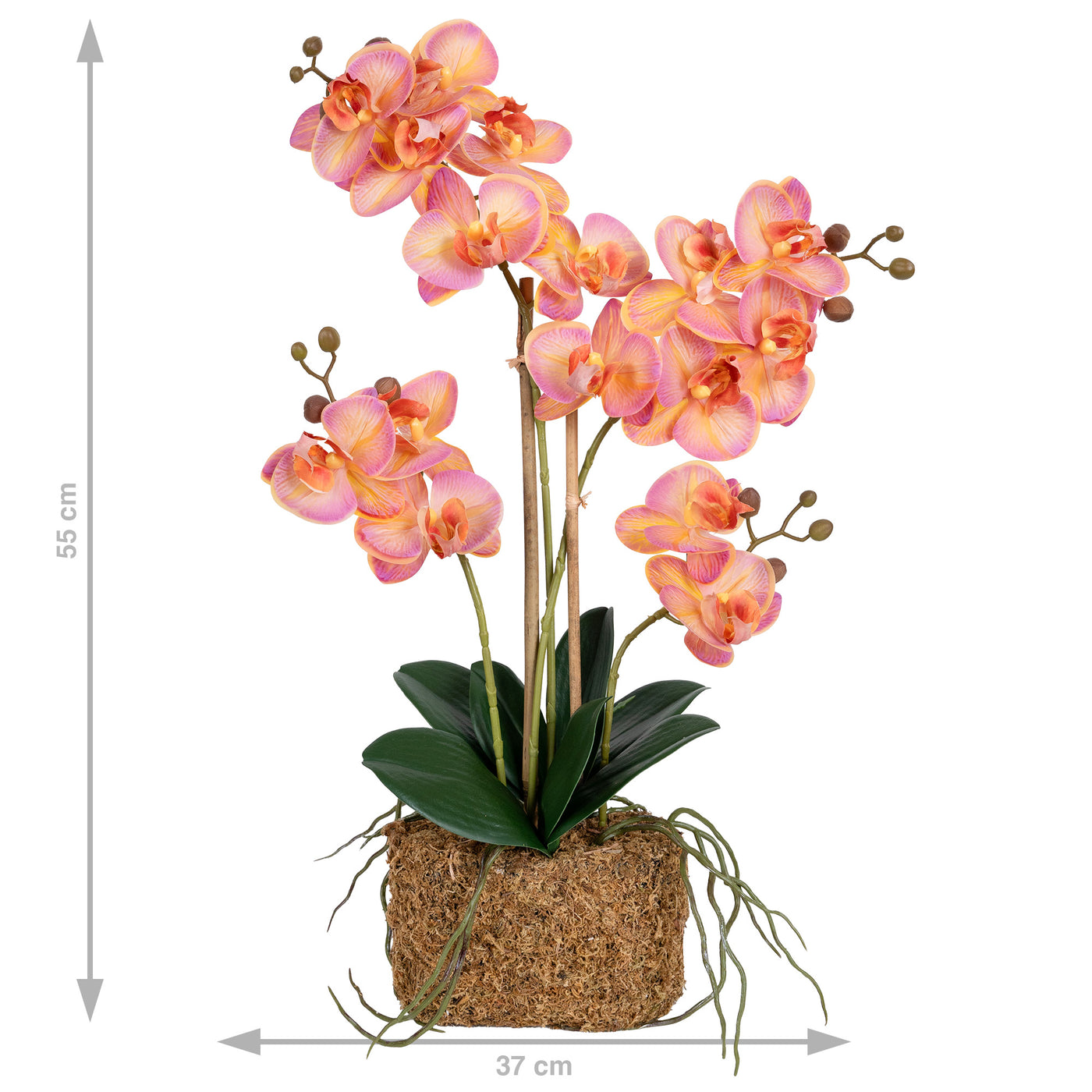 Orhidee artificiala roz cu portocaliu cu aspect natural H55 cm cu 4 tulpini