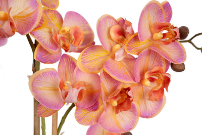 Orhidee artificiala roz cu portocaliu cu aspect natural H55 cm cu 4 tulpini