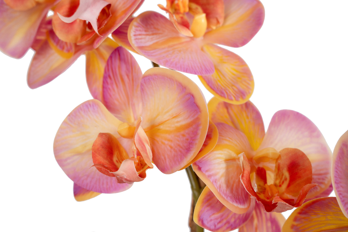 Orhidee artificiala roz cu portocaliu cu aspect natural H55 cm cu 4 tulpini