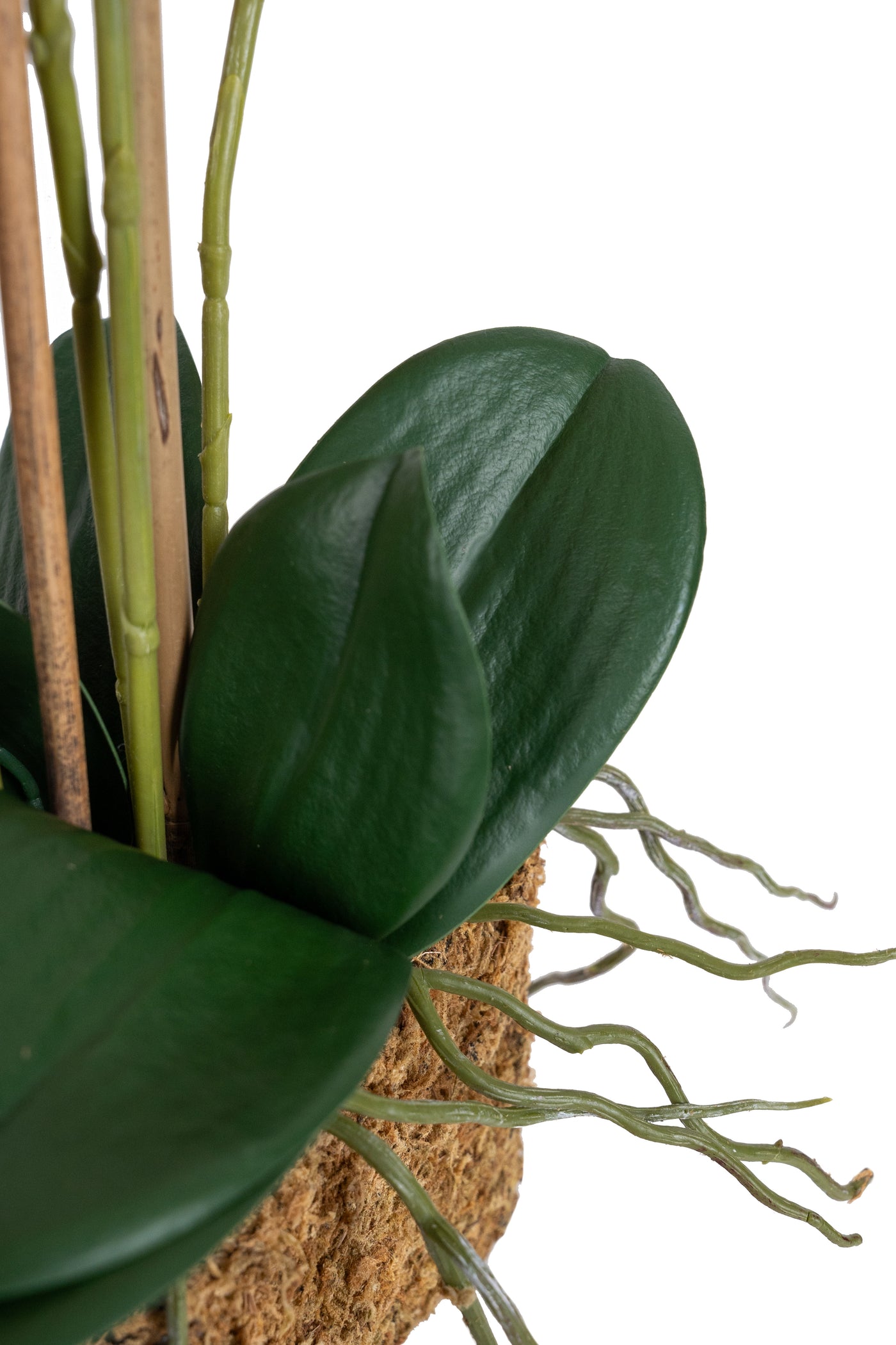 Orhidee artificiala roz cu portocaliu cu aspect natural H55 cm cu 4 tulpini