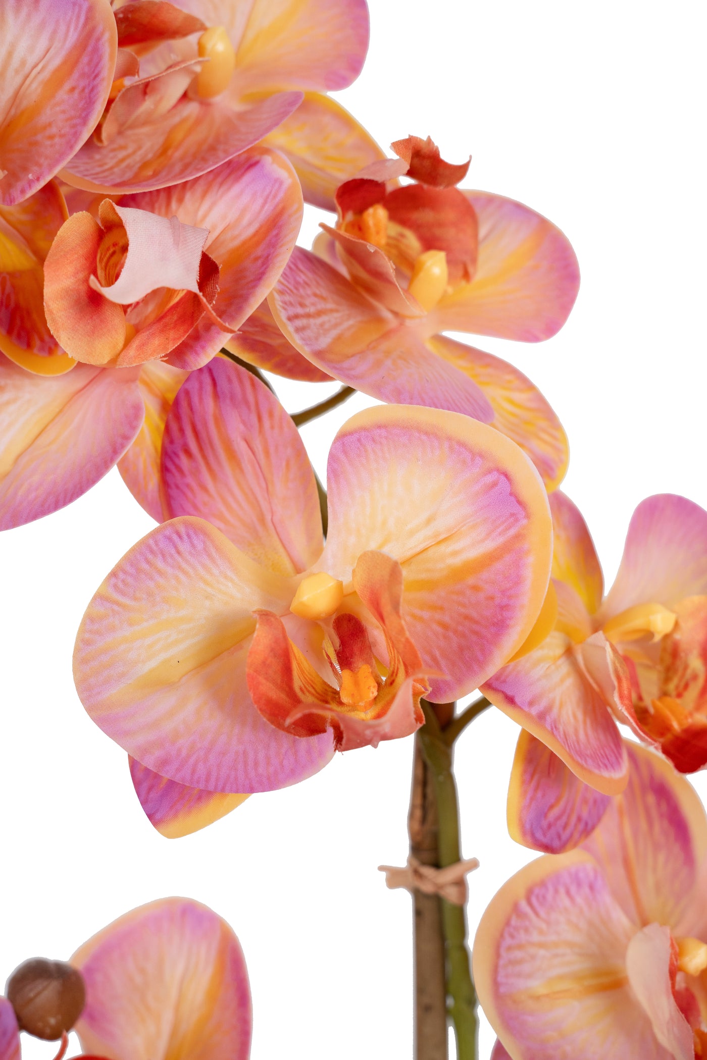 Orhidee artificiala roz cu portocaliu cu aspect natural H55 cm cu 4 tulpini