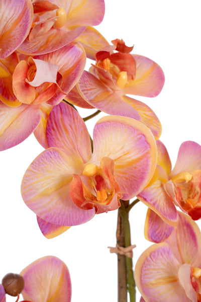 Orhidee artificiala roz cu portocaliu cu aspect natural H55 cm cu 4 tulpini