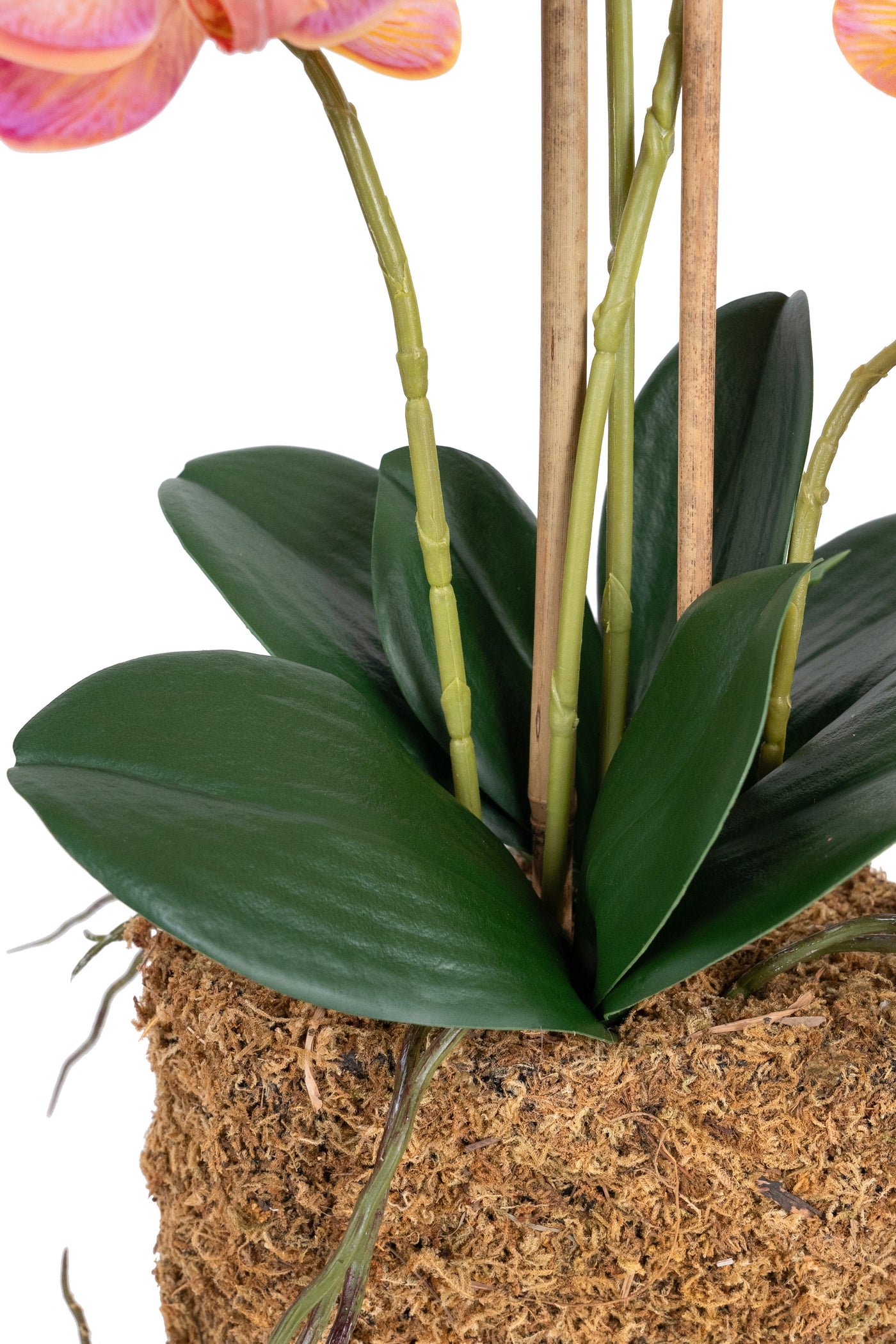 Orhidee artificiala roz cu portocaliu cu aspect natural H55 cm cu 4 tulpini