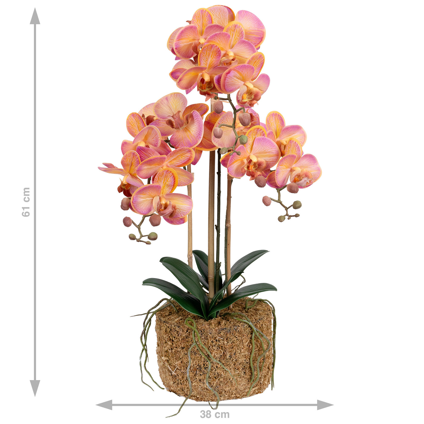 Orhidee artificiala roz cu portocaliu cu aspect natural H61 cm cu 3 tulpini