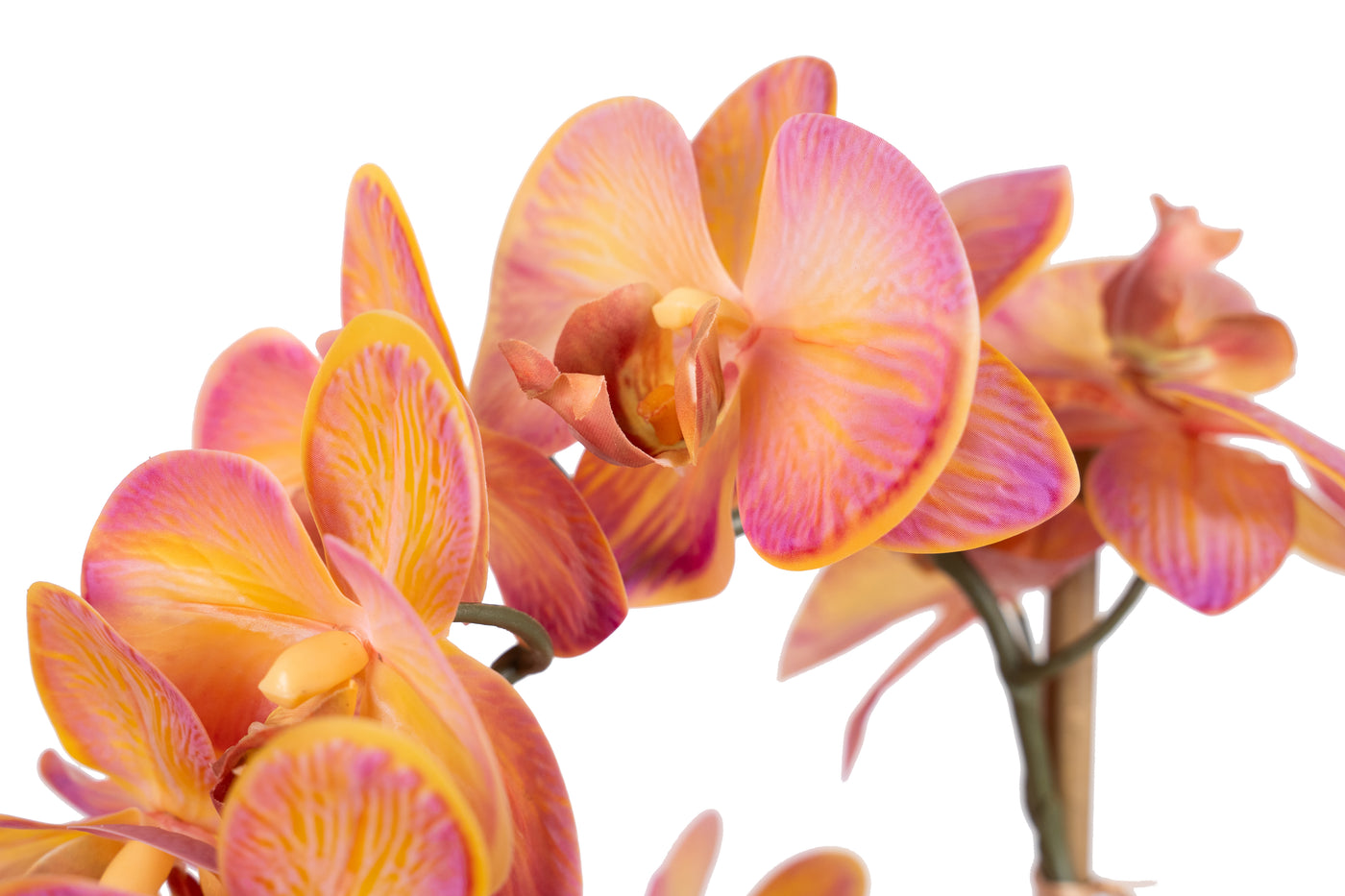 Orhidee artificiala roz cu portocaliu cu aspect natural H61 cm cu 3 tulpini