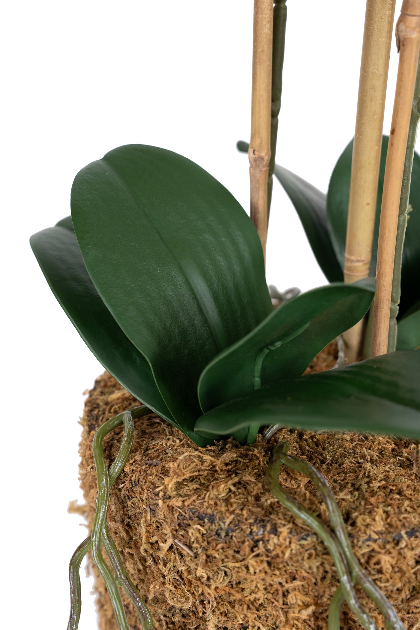 Orhidee artificiala roz cu portocaliu cu aspect natural H61 cm cu 3 tulpini