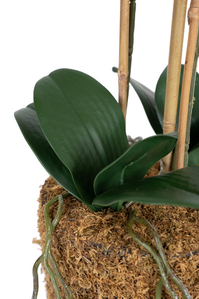 Orhidee artificiala roz cu portocaliu cu aspect natural H61 cm cu 3 tulpini