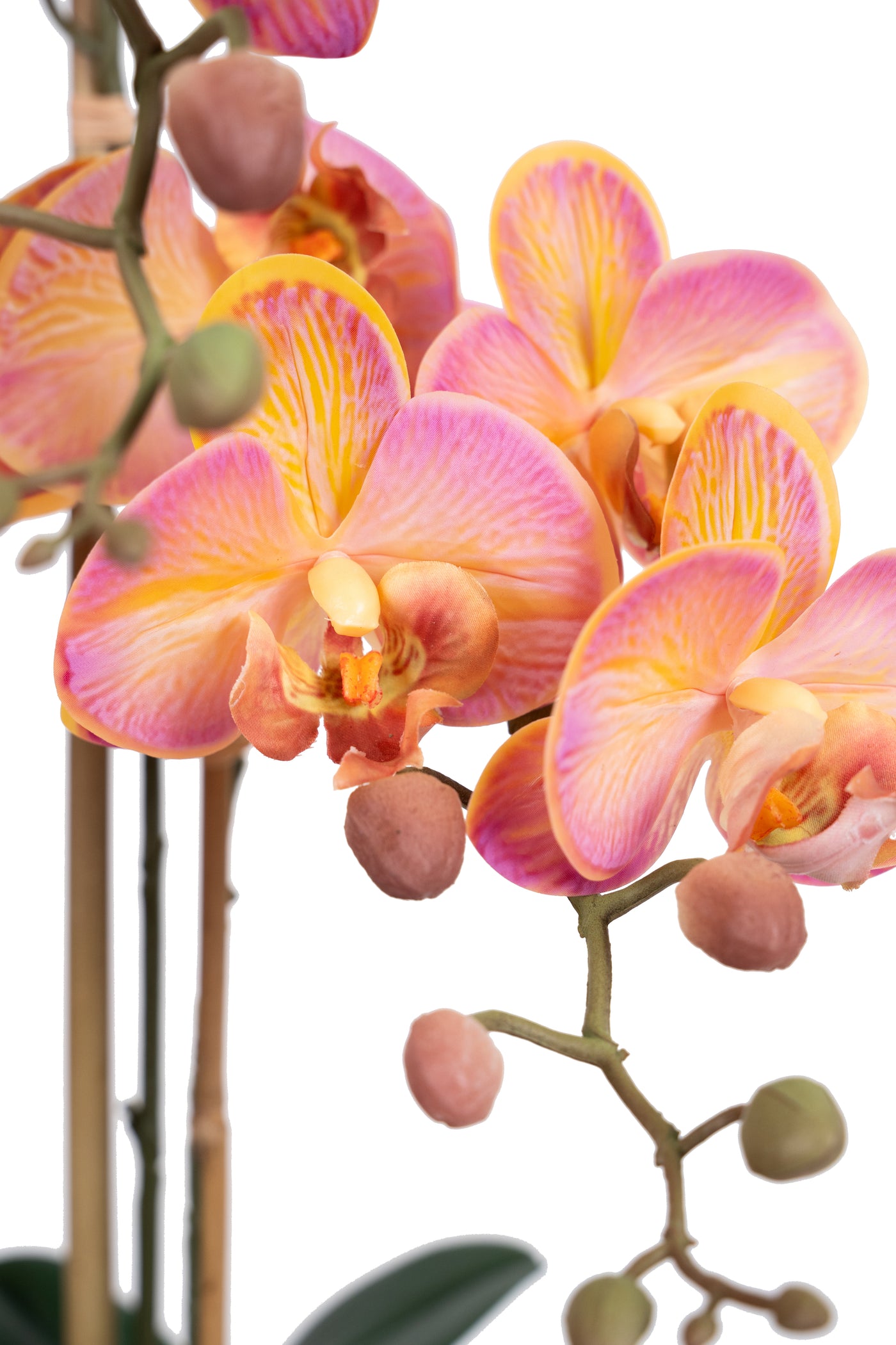 Orhidee artificiala roz cu portocaliu cu aspect natural H61 cm cu 3 tulpini