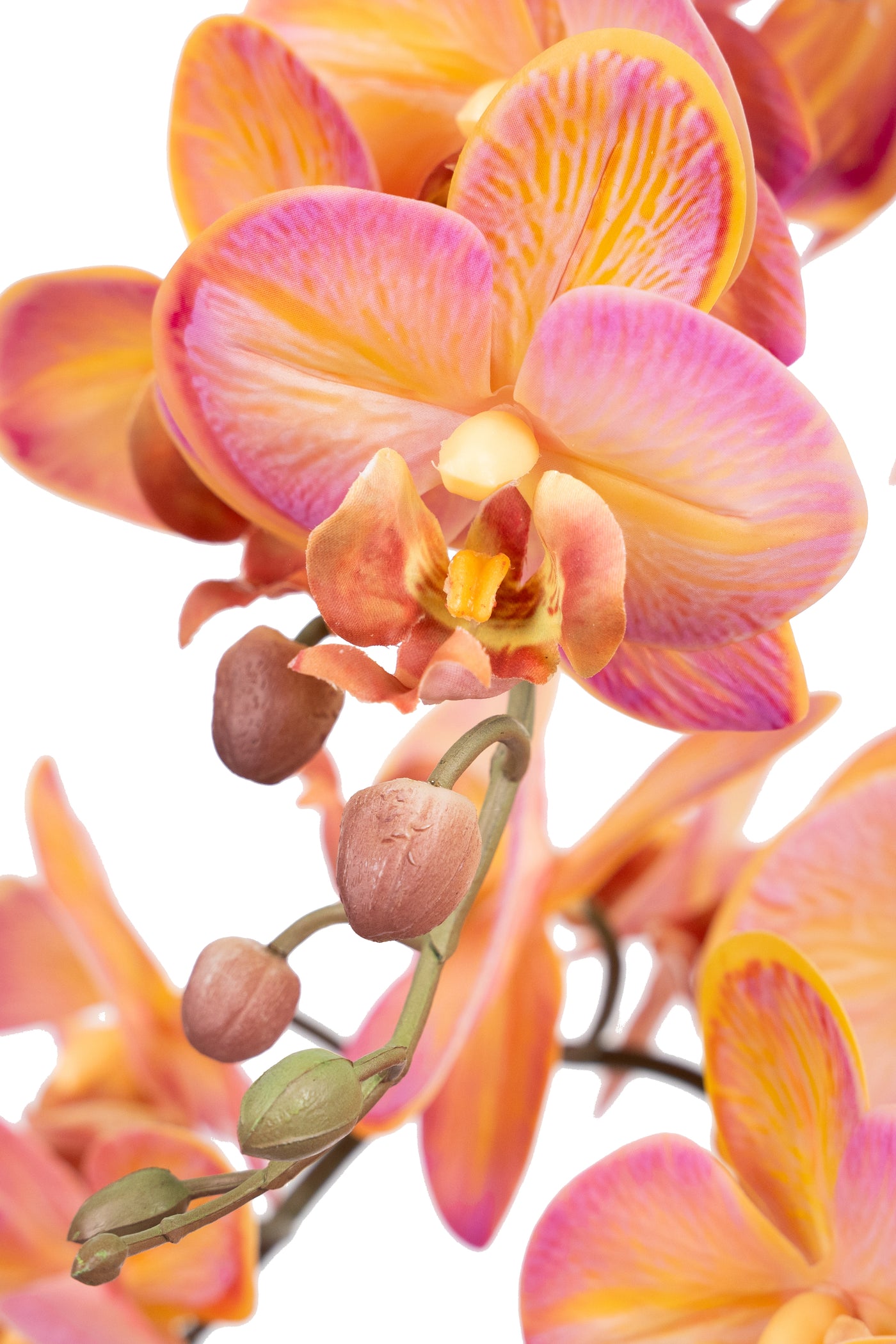 Orhidee artificiala roz cu portocaliu cu aspect natural H61 cm cu 3 tulpini