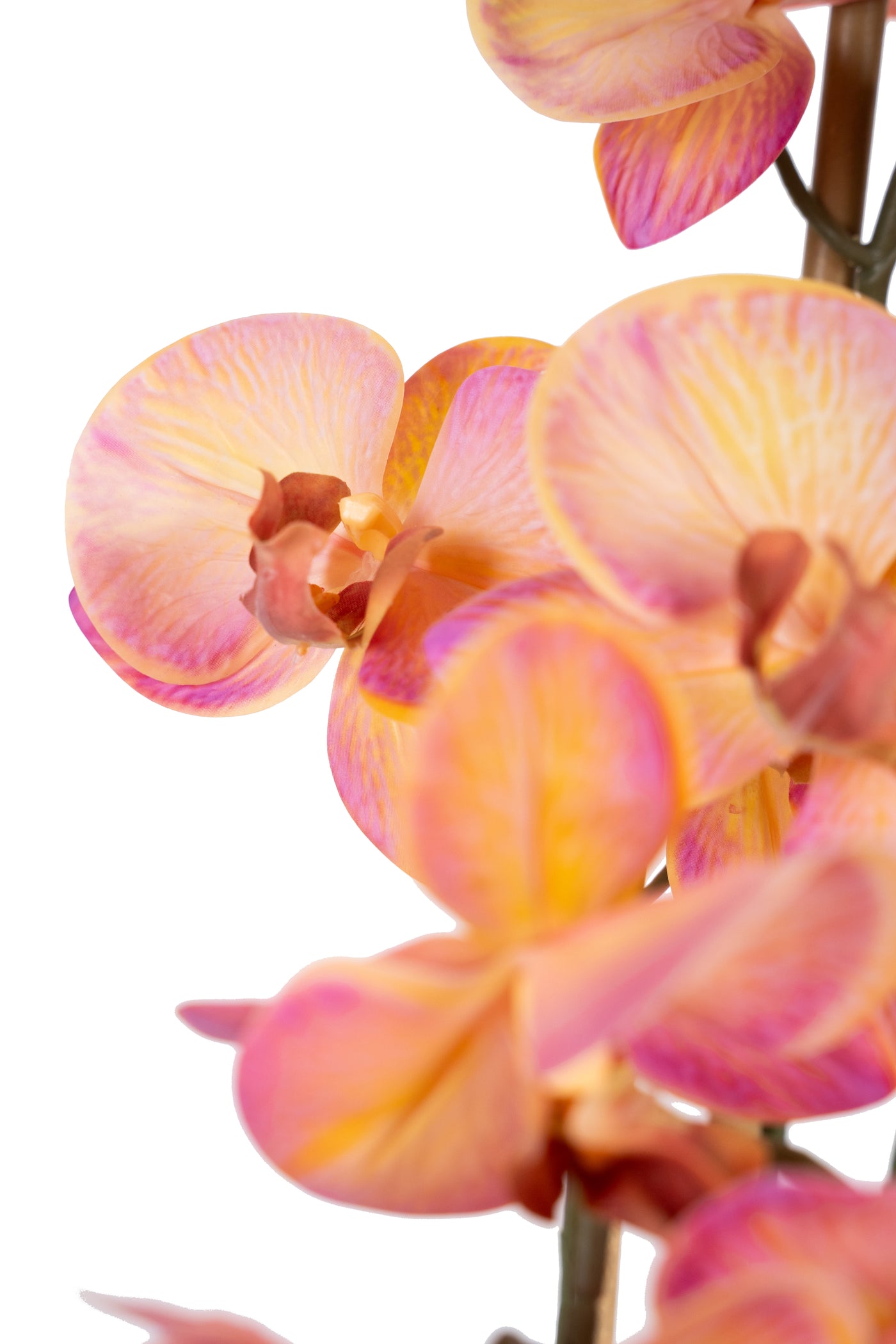 Orhidee artificiala roz cu portocaliu cu aspect natural H61 cm cu 3 tulpini