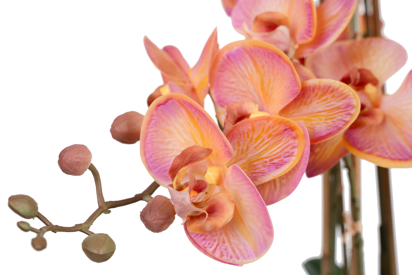 Orhidee artificiala roz cu portocaliu cu aspect natural H90 cm cu 9 tulpini