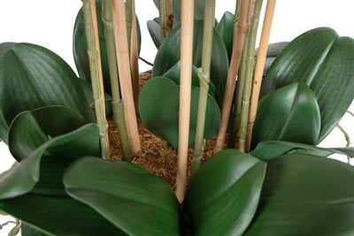 Orhidee artificiala roz cu portocaliu cu aspect natural H90 cm cu 9 tulpini