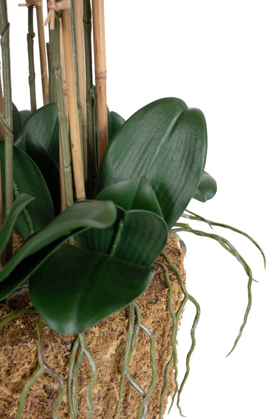 Orhidee artificiala roz cu portocaliu cu aspect natural H90 cm cu 9 tulpini