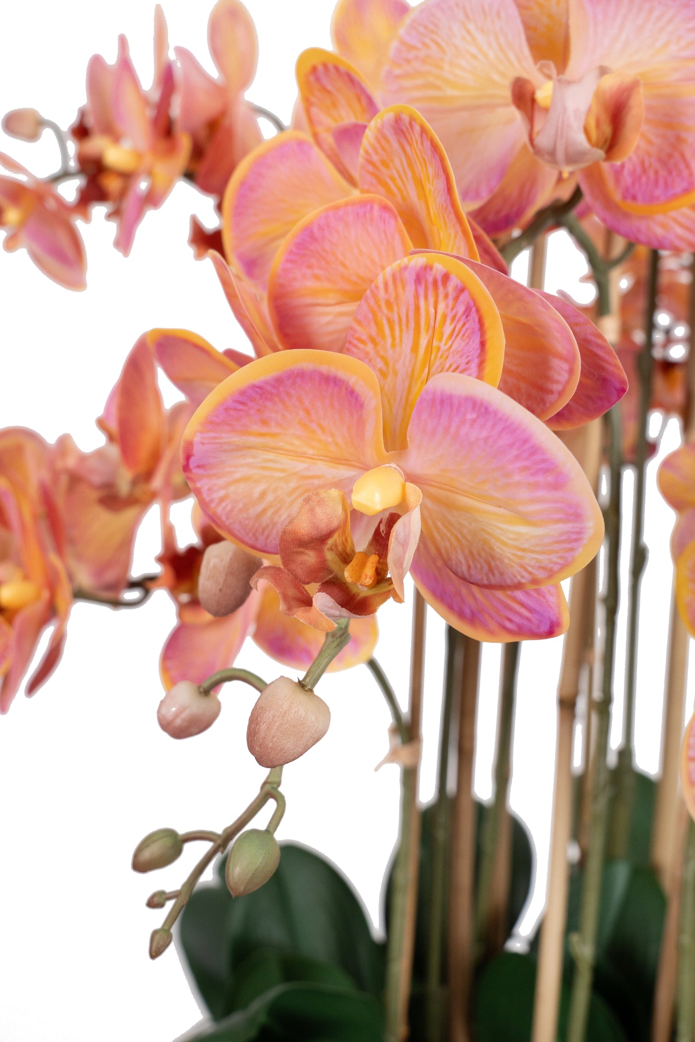 Orhidee artificiala roz cu portocaliu cu aspect natural H90 cm cu 9 tulpini