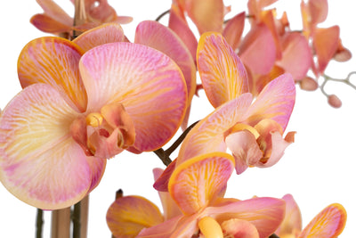 Orhidee artificiala roz cu portocaliu cu aspect natural H90 cm cu 9 tulpini