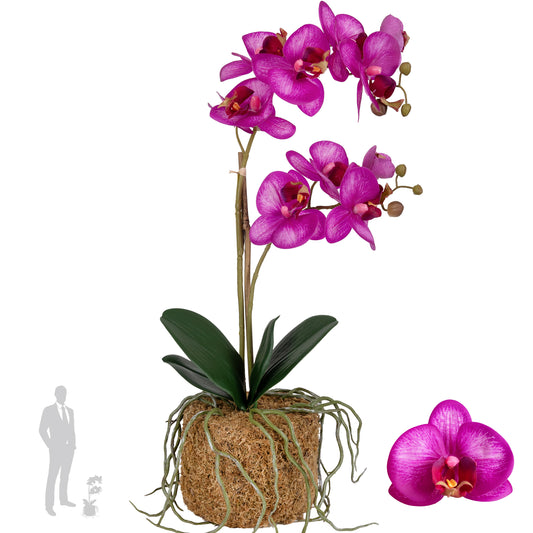 Orhidee artificiala roz intens cu aspect natural H51 cm cu 2 tulpini