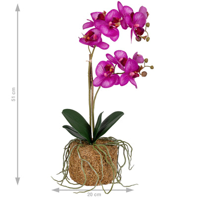 Orhidee artificiala roz intens cu aspect natural H51 cm cu 2 tulpini