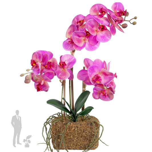Orhidee artificiala roz intens cu aspect natural H54 cm cu 3 tulpini