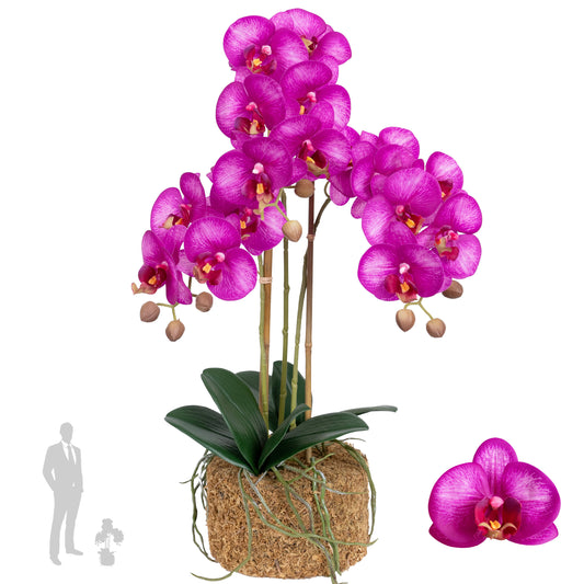 Orhidee artificiala roz intens cu aspect natural H55 cm cu 3 tulpini