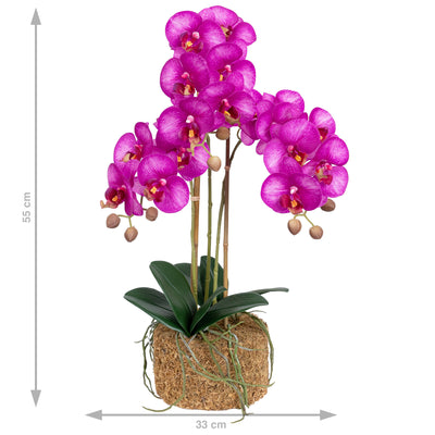 Orhidee artificiala roz intens cu aspect natural H55 cm cu 3 tulpini