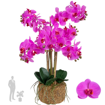 Orhidee artificiala roz intens cu aspect natural H71 cm cu 6 tulpini