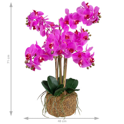 Orhidee artificiala roz intens cu aspect natural H71 cm cu 6 tulpini
