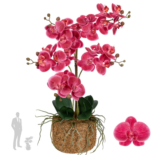 Orhidee artificiala roz-magenta cu aspect natural H59 cm cu 5 tulpini